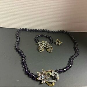 Heidi Daus Elegant Purple Jewelry Set, EUC Necklace, Ring, Bracelet, & Earrings